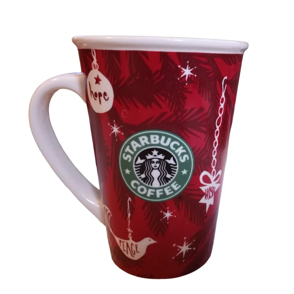STARBUCKS Holiday Coffee Cup 2010 Christmas 10oz Bone China Wish Hope Peace
